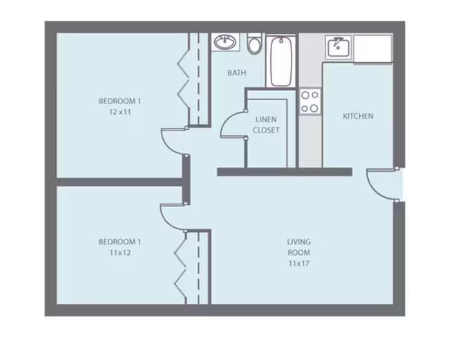 2 Bed 1 Bath 01-110 floor plan