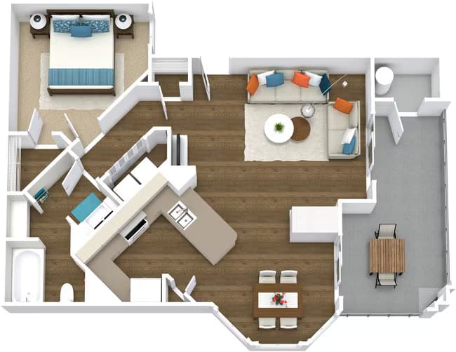 1x1 764sf Classc 2070 floor plan