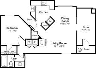 1x1 769sf Classic 3016 floor plan