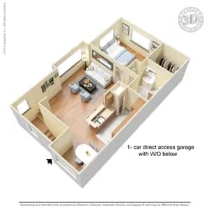1 Bed 1 Bath 1-Car Garage 812 SqFt 1259 floor plan