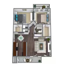 2 Bed 1 Bath 3107 floor plan