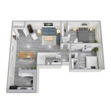 2 BR, 1 BA - Plan D N1 floor plan