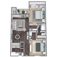 B2: 2 Bed 1 Bath H253 floor plan