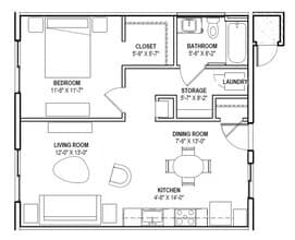 1x1 B-3043 floor plan