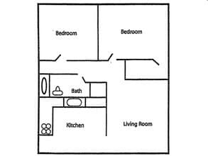 Two Bedroom, One Bath A floor plan