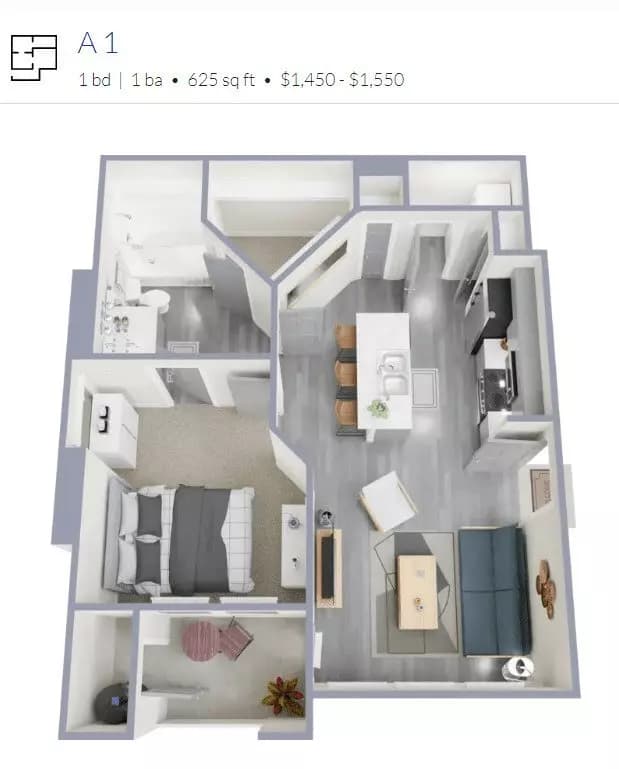 1BR/1BA 225 floor plan