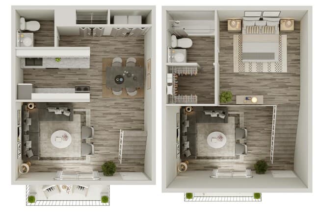 1 Bedroom 1.5 Bathroom 1713 floor plan
