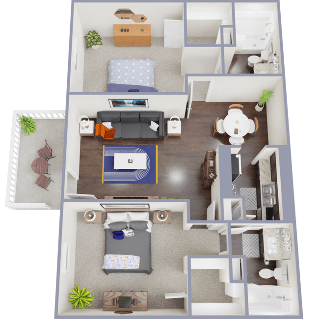 2 Bed, 1 Bath 2124 floor plan