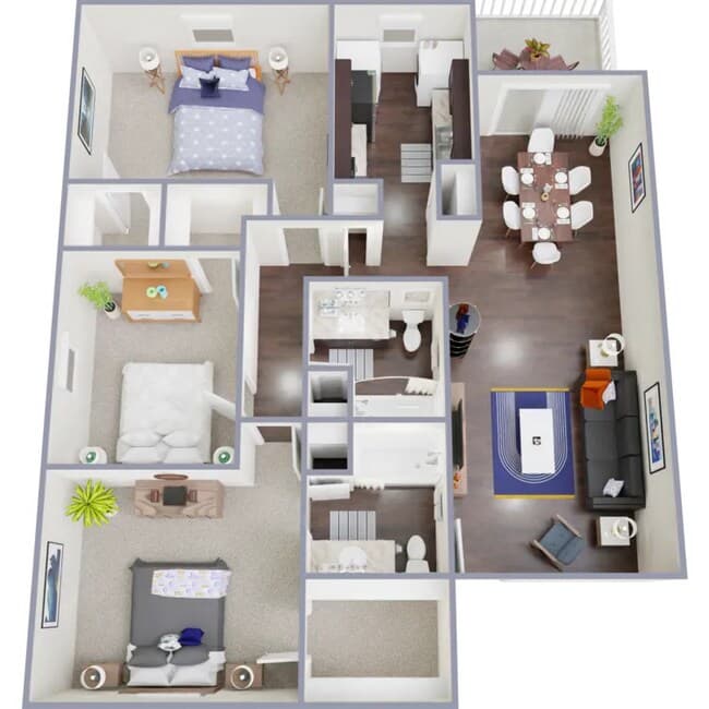 3 Bed, 2 Bath 1322 floor plan