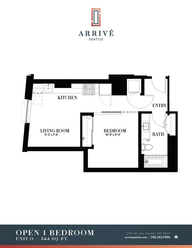 Open 1 Bedroom 1214 floor plan