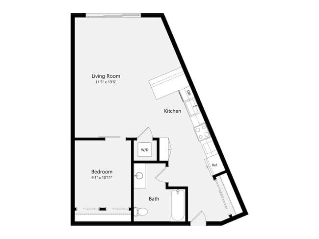 Urban One Bedroom A05A 653 floor plan
