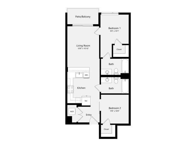 Urban Two Bedroom D01E 464 floor plan