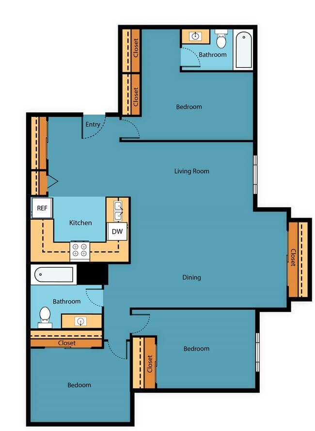 Three Bedroom Two Bath I A_506 floor plan
