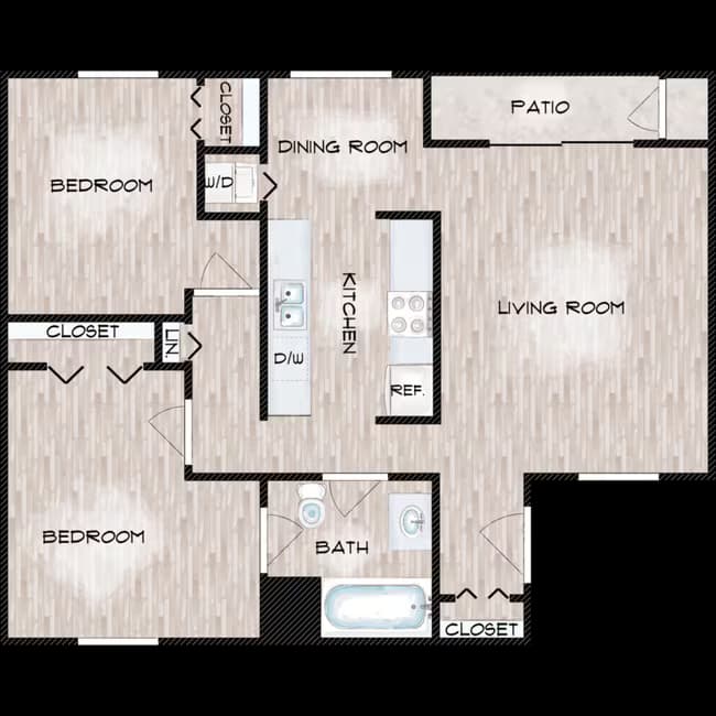 2 Bed 1 Bath 190109 floor plan