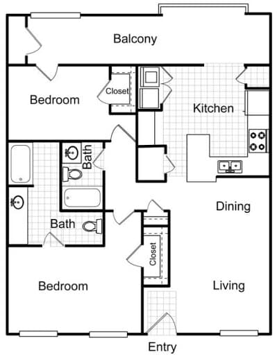 2 Bedroom 2 Bath 6105 floor plan