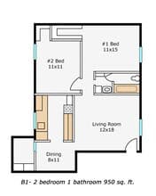 2 Bedroom, 1 Bathroom 112 floor plan