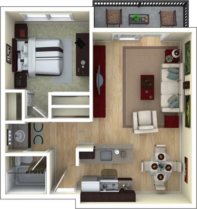 1 Bed 1 Bath Small 2076 floor plan