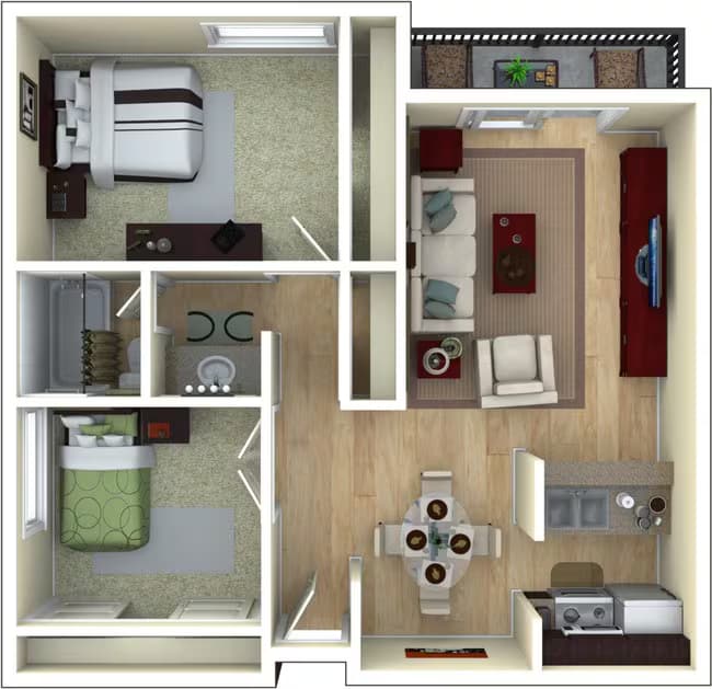 2 Bed 1 Bath 3080 floor plan