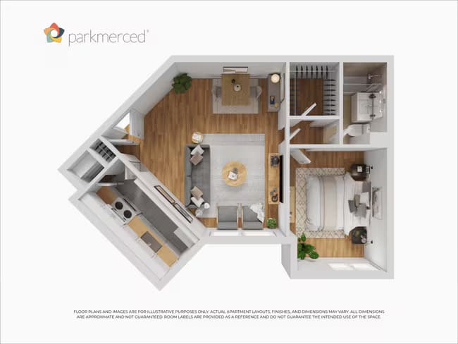 1 Bed 1 Bath Tower floor plan