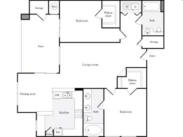 2 Bedroom 2 Bathroom 14207 floor plan