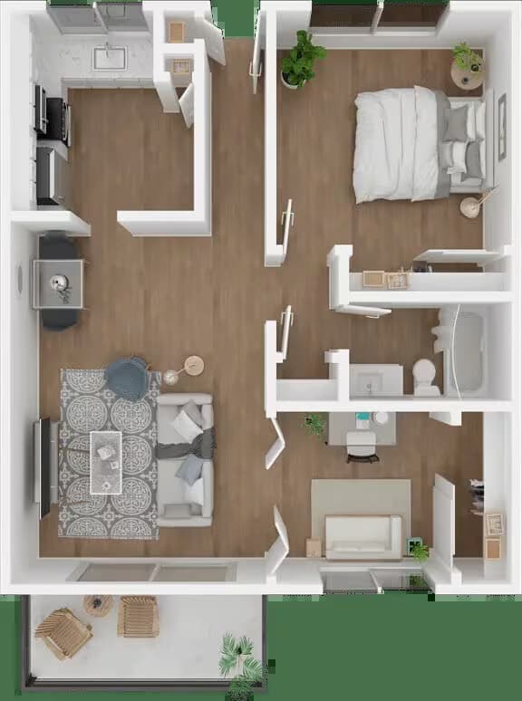 1x1 Den 43 floor plan