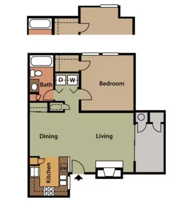 1 Bed 1 Bath A 1014 floor plan