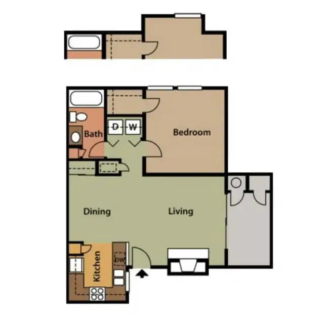 1 Bed 1 Bath B 2120 floor plan