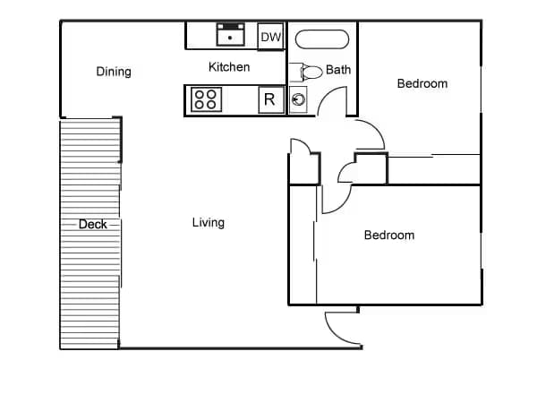 2 Bdrm/1bth 1st Floor 50 floor plan