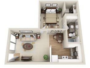 1 Bed 1 Bath 123 floor plan