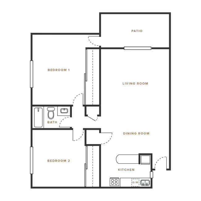 2 Bedroom, 1 Bath A - 114 Sharene 130-13 floor plan