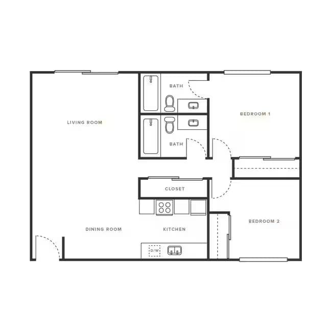 2 Bedroom, 2 Bath A - 114 Sharene 130-32 floor plan