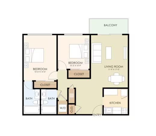 2x2B floor plan
