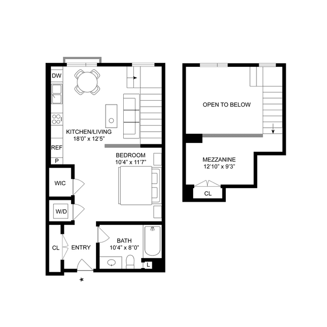 0 Bed, 1 Bath B floor plan