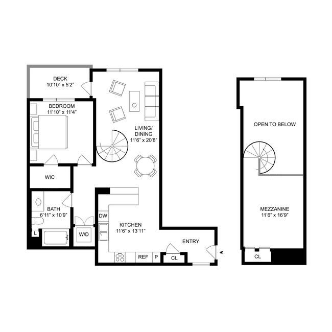 1 Bed, 1 Bath C - Mezzanine floor plan