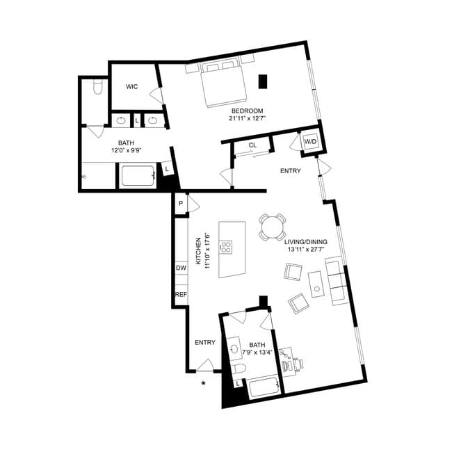 1 Bed, 2 Bath C - Live/Work floor plan