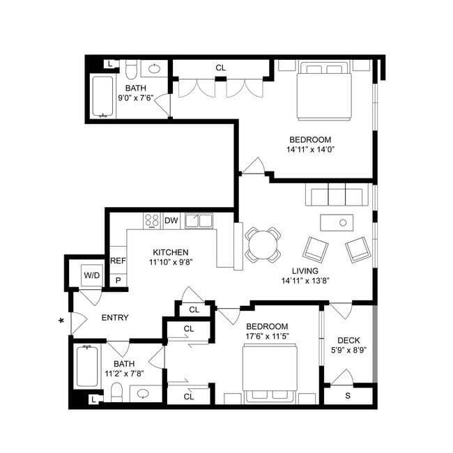2 Bed, 2 Bath A floor plan