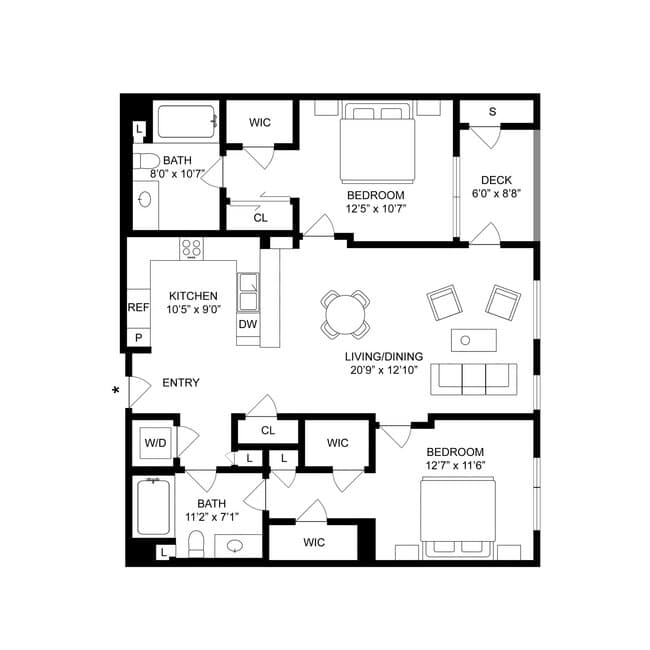2 Bed, 2 Bath C floor plan