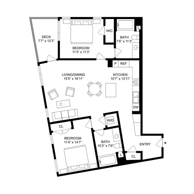 2 Bed, 2 Bath D floor plan