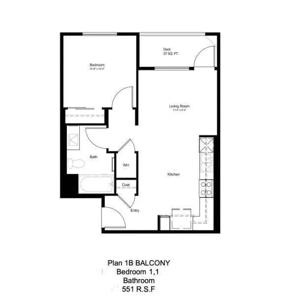 1BD, 1BTH A 04-105 floor plan