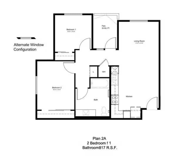 2BD, 1BTH D 04-201 floor plan