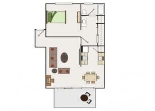 1 Bed 1 Bath C 110-110P4 floor plan
