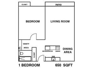 1 Bed 1 Baths M104 floor plan