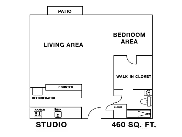 Studio 2nd floor with patio K109 floor plan