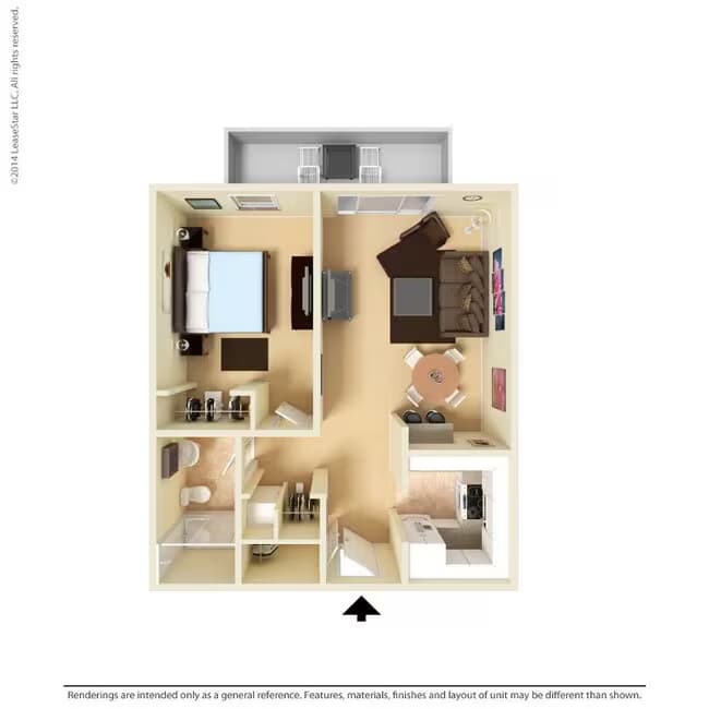 Medium 1 Bed 1 Bath Bungalow 016 floor plan