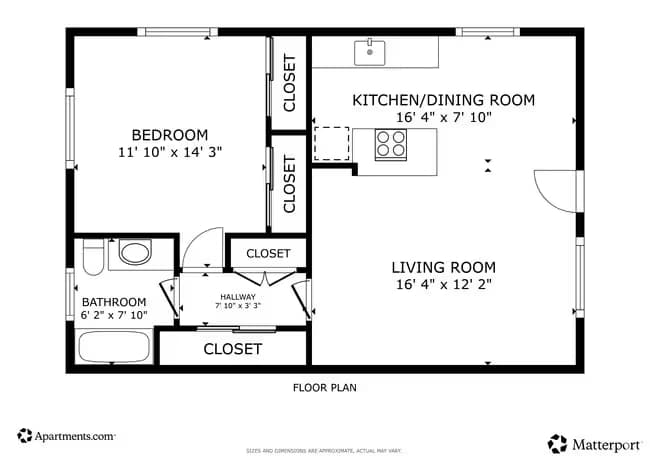 Basic 1 Bedroom 35 floor plan