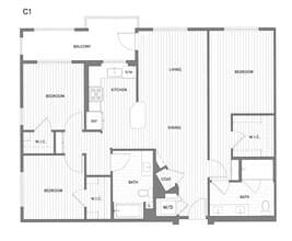 3 BR/2 BA 1014 floor plan