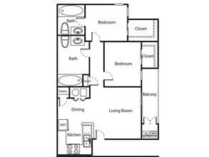 2 Bed 2 Bath Upgraded floor plan
