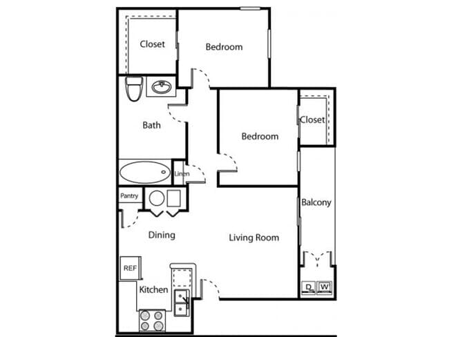 2-Bedroom 1-Bath Market floor plan