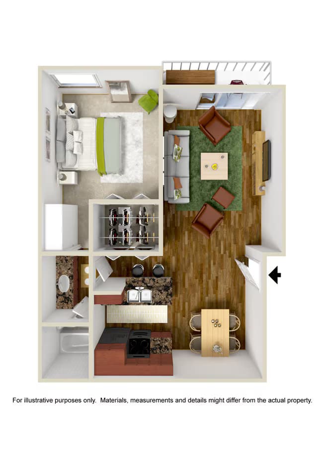 1 Bedroom 1 Bath floor plan