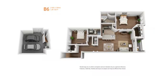 2 Bed/2 Bath with Garage 1301 floor plan